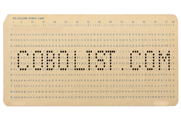 80-column punch card with the holes spelling out COBOLIST.COM
